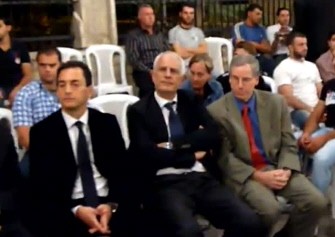 An image grab from footage uploaded on YouTube shows US ambassador to Syria Robert Ford (R) and his French counterpart Eric Chevallier (L) attending a condolence ceremony for slain Syrian activist Ghiyath Matar, who reportedly died under torture, in the Damascus district of Daraya on September 13, 2011 according to Syrian rights activists