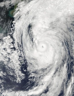 This NASA Moderate Resolution Imaging Spectroradiometer (MODIS) image taken from NASA’s Aqua satellite on September 20, 2011 shows Typhoon Roke on its way to becoming a very strong storm and approaching the coast of Japan