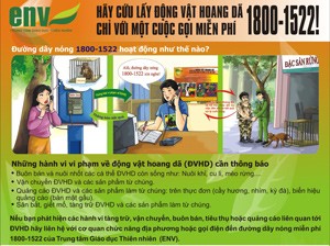 An Education for Nature Vietnam poster on the organization’s free-of-charge hotline set up to protect wildlife