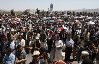 AFP - Yemeni opposition supporters attend a group funeral on September 21, 2011 for anti-regime protesters killed in recent clashes with security forces loyal to Yemeni President Ali Abdullah Saleh in Sanaa.