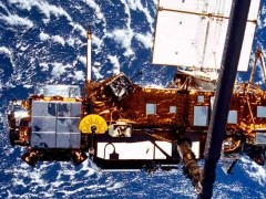 The seven-ton Upper Atmosphere Research Satellite (UARS) is deployed by the Space Shuttle Discovery (STS-48) in this NASA handout photo dated September 1991