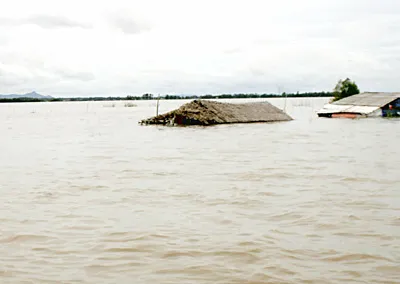 Nhiều nhà dân bị ngập đến nóc trên cánh đồng lũ huyện biên giới Tịnh Biên, tỉnh An Giang. Ảnh: B.ĐẠI