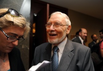 One of Syria's opposition leaders, Ryad Shaqfa, speaks with media personnel after a press conference which followed a gathering of Syrian opposition leaders and activists in Istanbul, on October 2, 2011