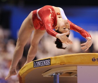 (AFP photo) Phan Thi Ha Thanh of Vietnam performs during the women's vault final at the World Gymnastics Championships in Tokyo on October 15, 2011.