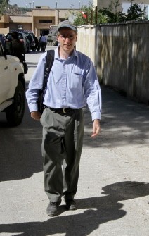 A picture dated June 20, 2011 shows US ambassador to Syria Robert Ford as he joins envoys from some 30 countries invited by Syria's foreign ministry to visit the the northern Syrian restive town of Jisr al-Shughur, 325 kms northwest Damascus.