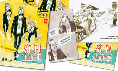Bìa sách Sát thủ đầu mưng mủ (bên trái) và một số tranh vẽ trong sách này đang gây phản cảm cho bạn đọc.