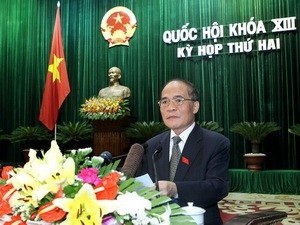 National Assembly Chairman Nguyen Sinh Hung speaks during the second session of the 13th National Assembly (Vietnam News Agency)