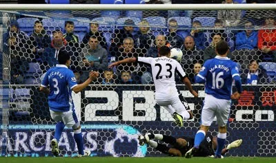 Bàn thua của Wigan trong trận thua Fulham 0-2 tuần trước.