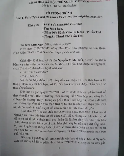 Vụ bệnh nhân bị cắt hai quả thận – Chưa có kết luận