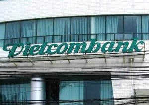 A Vietcombank sign at a building in Vietnam