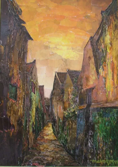 Tác phẩm giấy xé dán "Ngõ vắng Hội An" của tác giả Mai Ngọc