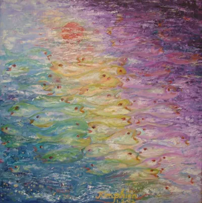 Tác phẩm sơn dầu "Quà tặng của biển" của tác giả Kim Phiến