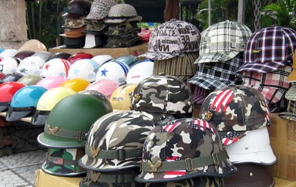 Poor quality helmets displayed in streets