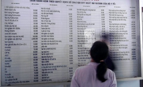 A patient looking at the list of health service price fee