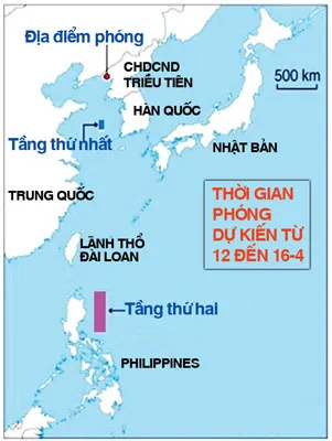 Tổ chức Hàng hải quốc tế mô phỏng dự kiến điểm rơi vệ tinh của Triều Tiên