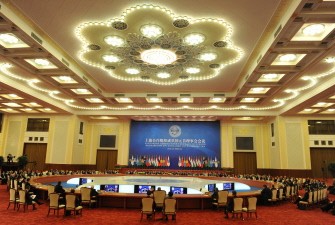 Chinese President Hu Jintao chairs the closing session of the Shanghai Cooperation Organization (SCO) summit in the Great Hall of the People in Beijing on June 7, 2012.