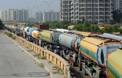 NATO oil tankers stand parked near oil terminals in Pakistan's port city of Karachi.