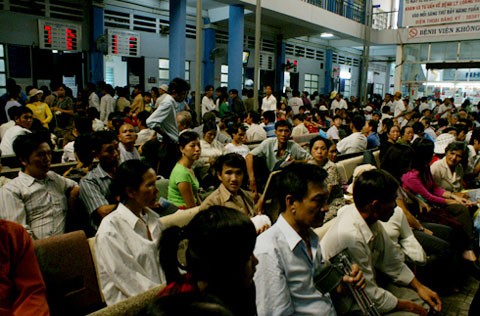 Patients waiting their turn to see doctors at the Trauma and Orthopedic Hospital in HCMC