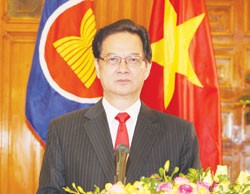 Prime Minister Nguyen Tan Dung delivers a televised speech yesterday on the occasion of the 45th anniversary of ASEAN. — VNA/VNS Photo Duc Tam