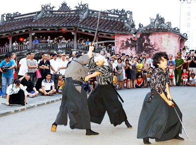 Samurai dance performance by the Kamui Samurai Sword Artists troupe.