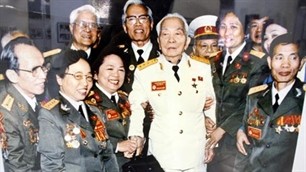 General Vo Nguyen Giap among the officers of the Vietnam People's Army