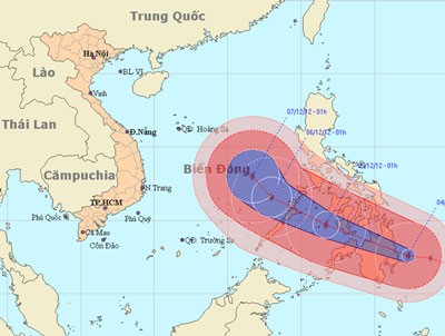 Typhoon Bopha will weaken as it enters the East Sea (Photo: nchmf)