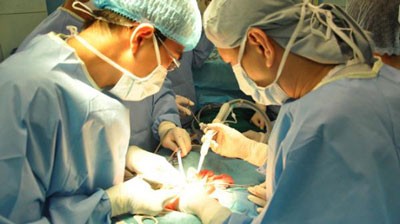 Doctors perform the operation for the twin at the Pediatric Hospital No.2