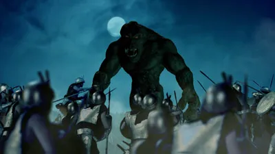 Binh lính chiến đấu với Chằn tinh