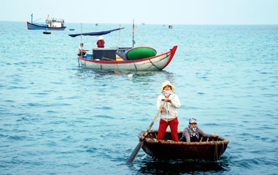 Fishermen row basket boat to approach fishing boats to transport seafood ashore.(Photo: SGGP) Fishing boats of fishermen (Photo: SGGP) Fishermen (Photo: SGGP) Fesh fishes are transported ashore(Photo: SGGP) (Photo: SGGP) (Photo: SGGP)