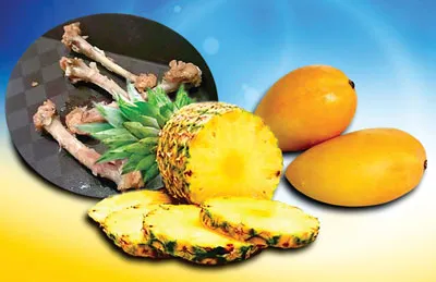 Cùi thơm, hột xoài và xương gà