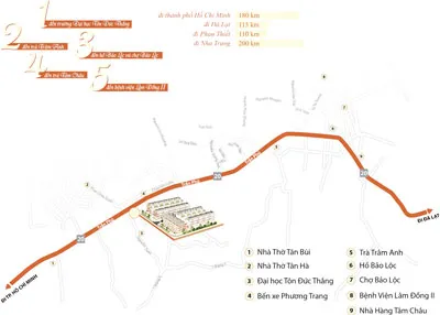 Dự án nằm ở mặt tiền đường Trần Phú (quốc lộ 20) tại trung tâm thành phố Bảo Lộc, nối liền TPHCM với Đà Lạt.