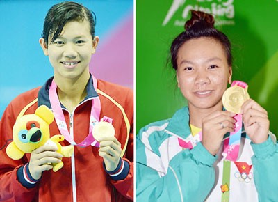 Athlete Nguyen Thi Anh Vien (L) and Nguyen Thi Truc Mai brought two gold medals for Vietnam at the 2013 Asian Youth Games(Photo:SGGP)