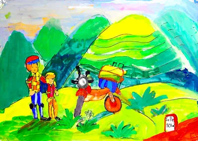 Cha và con (bột màu) của bé Nguyễn Đức Duy, 11 tuổi (Hà Nội).