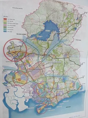 Bản đồ tổng thể quy hoạch sân bay Long Thành và khu vực xung quanh sân bay.