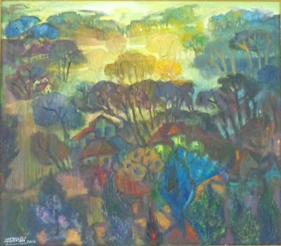 Ancient villas in the early misty morning.