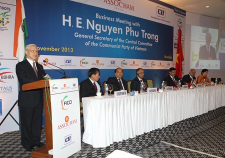 General Secretary of the Communist Party of Viet Nam Nguyen Phu Trong at an Indian Business Forum in Mumbai. -- Photo Tri Dung