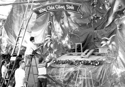 Residents in Christian District 8 decorate their houses on Christmas.