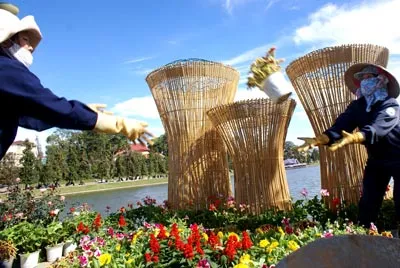 Hối hả trang trí các đường hoa.