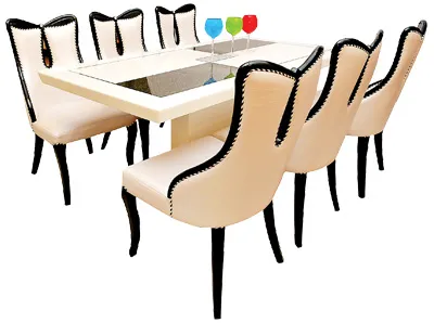 Bộ bàn ăn kết hợp giữa gỗ và da với thiết kế hiện đại của nội thất Hà Nam