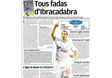 Trang báo của tờ La Provence với Ibrahimovic khoác áo Marseille.