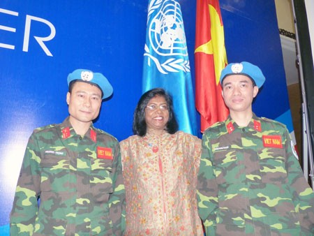 Ameerah Haq, UN Under-Secretary-General for the Department of Field Support, with Mac Duc Trong and Tran Nam Ngan in Hanoi on May 27. (Photo:SGGP)
