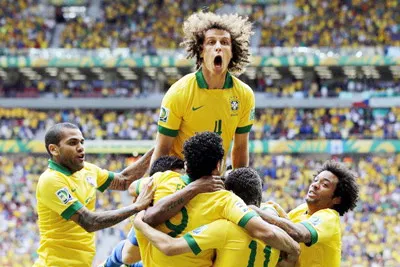Sự phấn khích của cầu thủ Brazil sau chiến thắng tại CONFEDS CUP 2013.