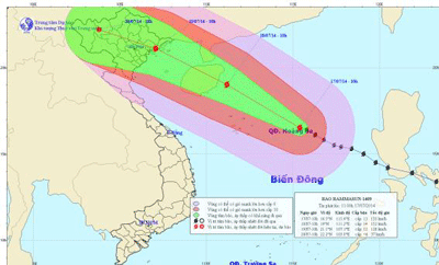 The direction of Super Storm Rammasun on July 17 (Source:the National Hydro Metrological Forecasting Center)