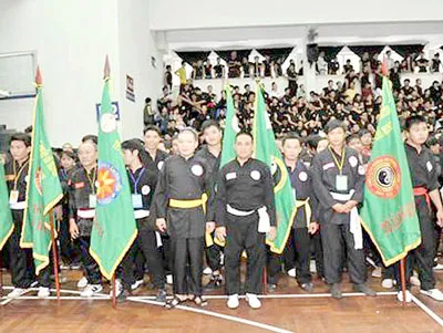 Các môn sinh võ thuật cổ truyền Việt Nam trong đêm khai mạc giải. Ảnh: TUẤN AN