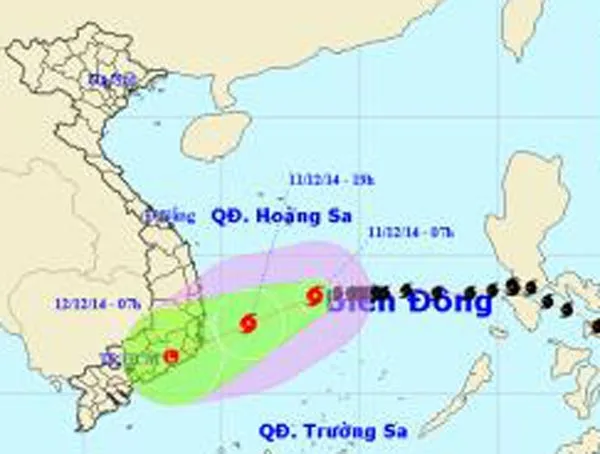 Bão số 5 cách Khánh Hòa-Ninh Thuận 400km về phía Đông Đông Bắc