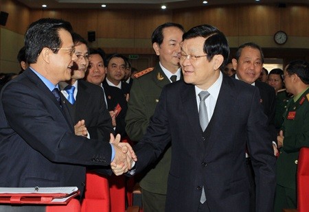 President Truong Tan Sang called on the court sector to uphold the highest standard in carrying out legal proceedings and rulings, thus ensuring justice for the people. — VNA/VNS Photo Nguyen Khang