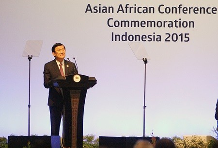 President Truong Tan Sang speaks at the Asian-African Conference yesterday (Photo: VNA/VNS)