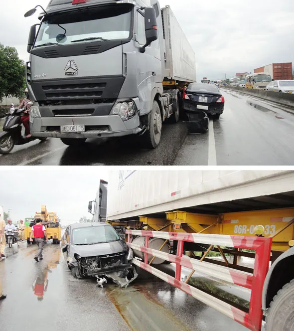 Va quệt với xe container, xe con bị hư hỏng nặng