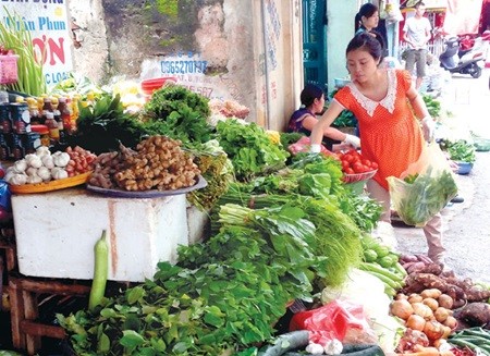 A woman buys vegetables from a streetside market in Ha Noi. The central bank has predicted stable interest rates for the second half of 2015. (Photo: VNA/VNS)