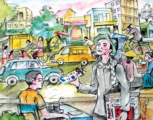 Người bán báo dạo bên đường